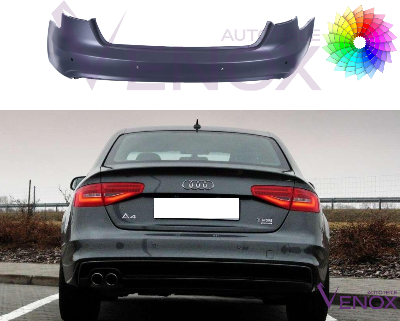 Zadný nárazník Audi A4 B8 11-15 ľubovoľná farba – Obrázok 2