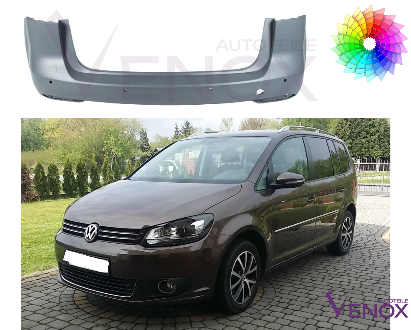 Zadný nárazník Vw Touran 1T3 10-15 6 PDC ľubovoľná farba – Obrázok 2