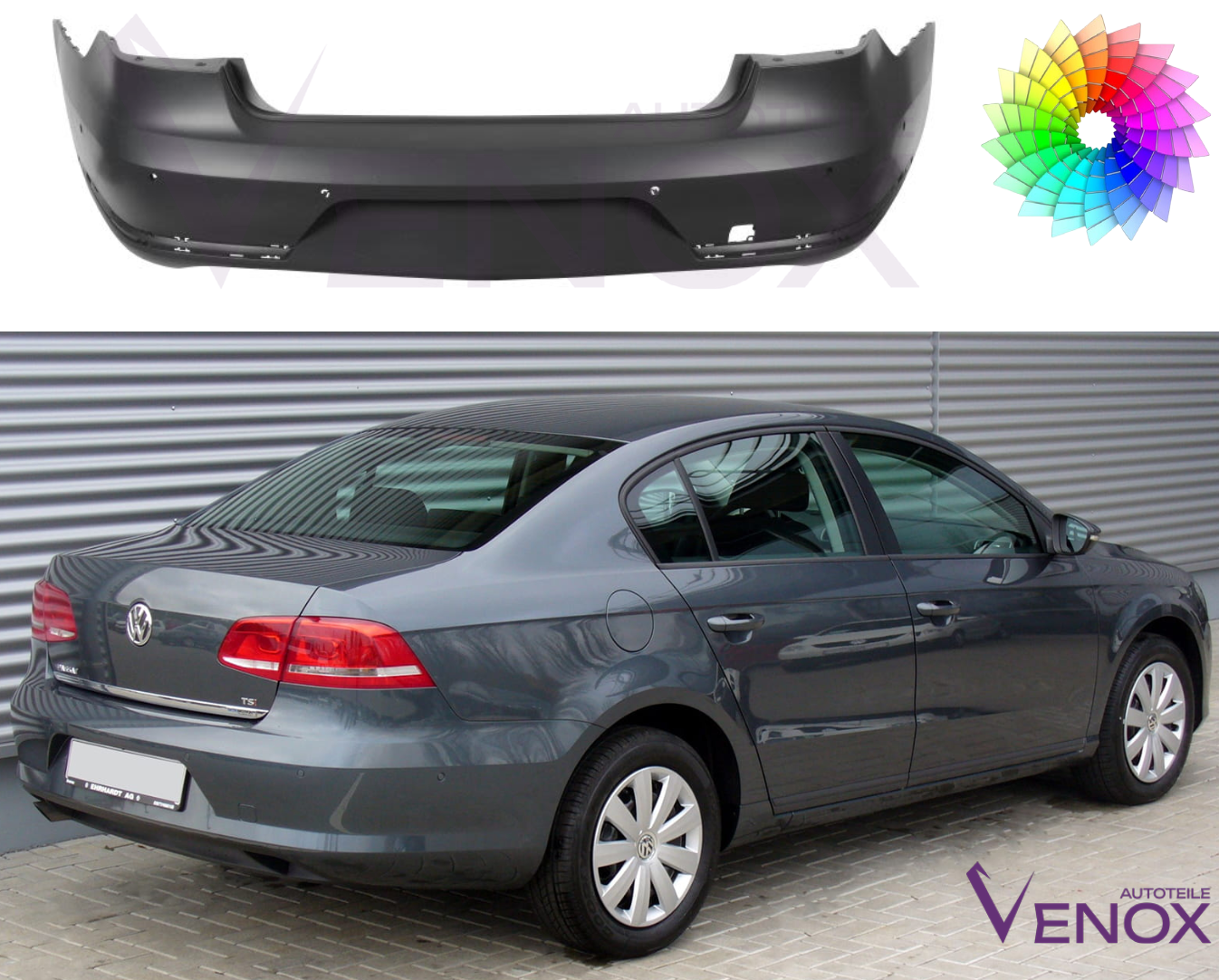 Zadný nárazník Vw Passat B7 2010-2015 PDC ľubovoľná farba – Obrázok 2