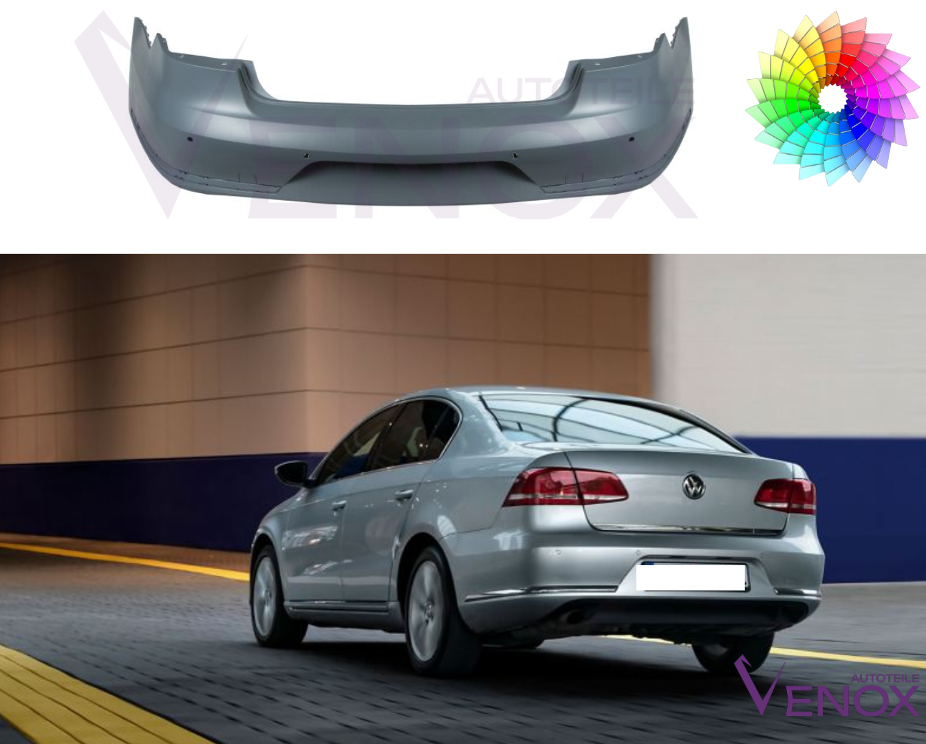 Zadný nárazník Vw Passat B7 2010-2015 HL 6 PDC ľubovoľná farba – Obrázok 2