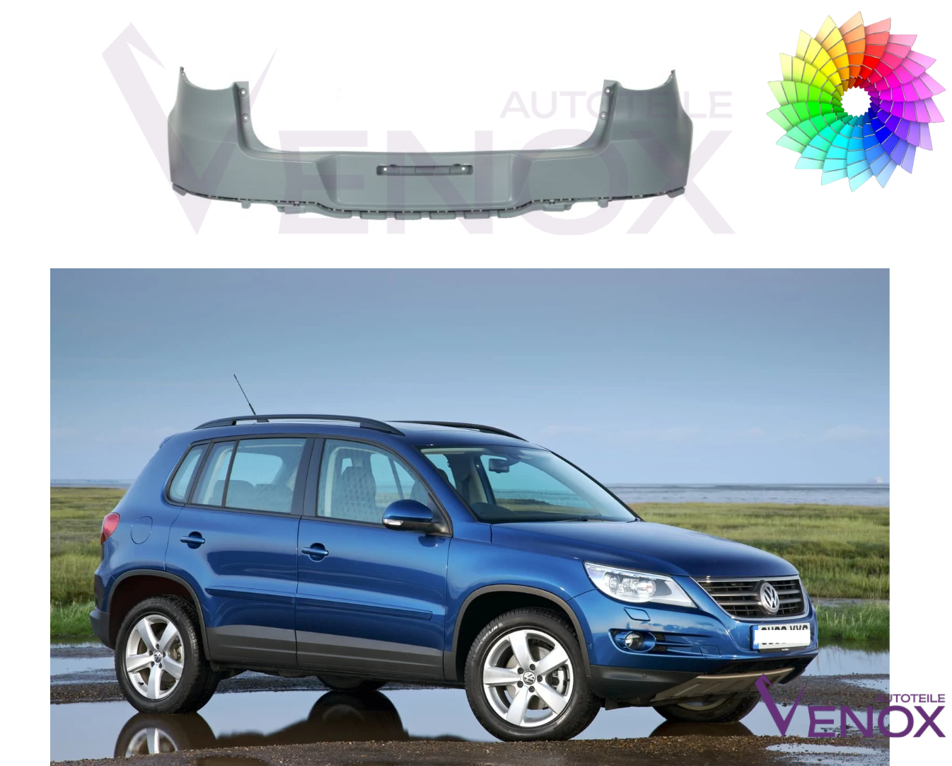 Zadný nárazník Vw Tiguan 2007-2011 ľubovoľná farba – Obrázok 2