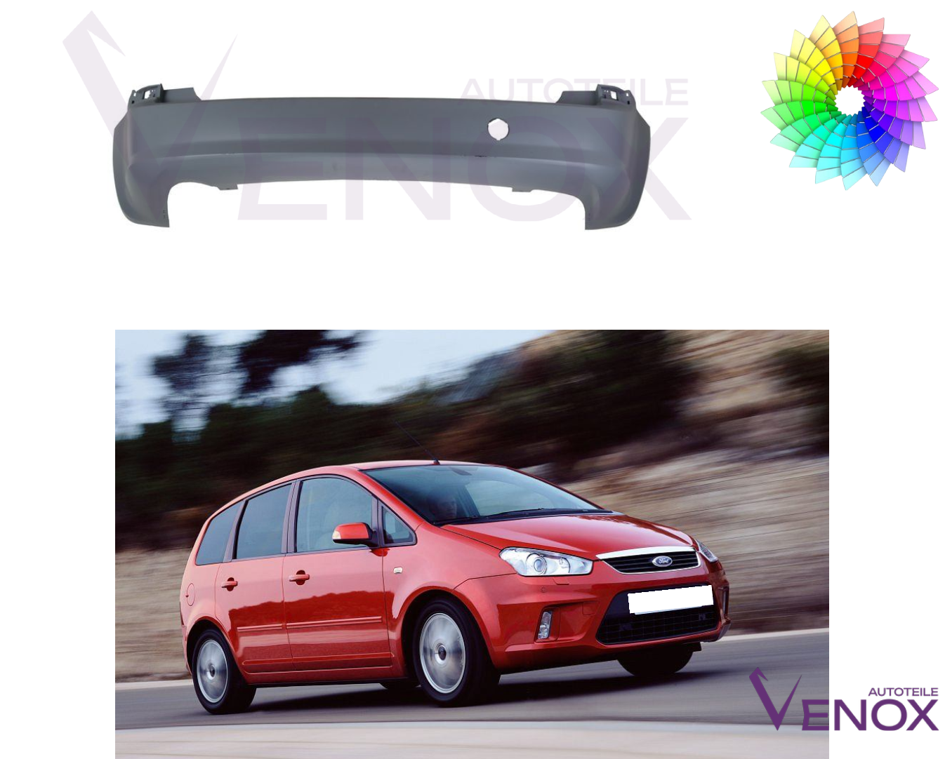 Zadný nárazník Ford C-Max 07-10 ľubovoľná farba – Obrázok 2