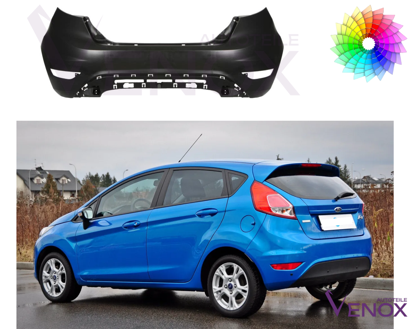 Zadný nárazník Ford Fiesta Mk 7 2013-2017 ľubovoľná farba – Obrázok 2