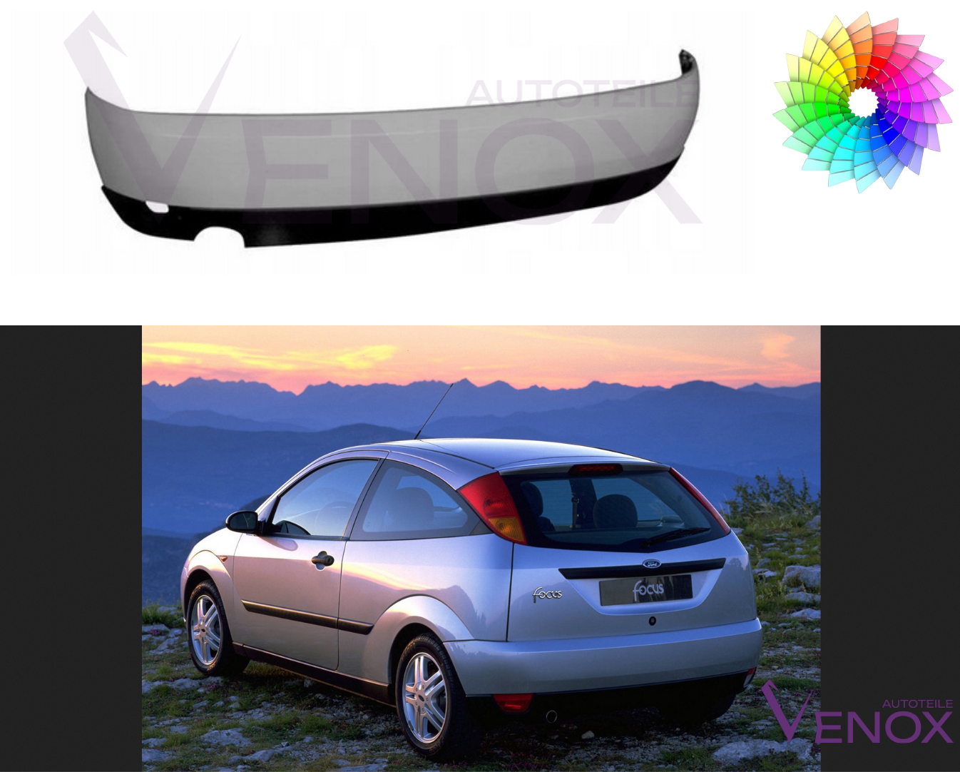 Zadný nárazník Ford Focus Mk1 1998-2001 HB ľubovoľná farba – Obrázok 2