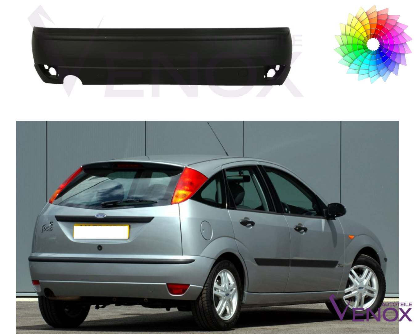 Zadný nárazník Ford Focus Mk1 2001-2004 HB ľubovoľná farba – Obrázok 2