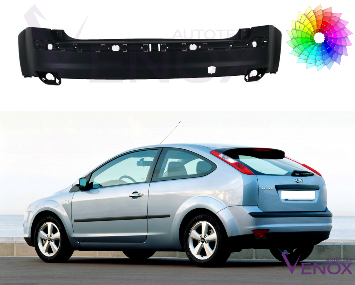 Zadný nárazník Ford Focus Mk2 2004-2008 HB ľubovoľná farba – Obrázok 2