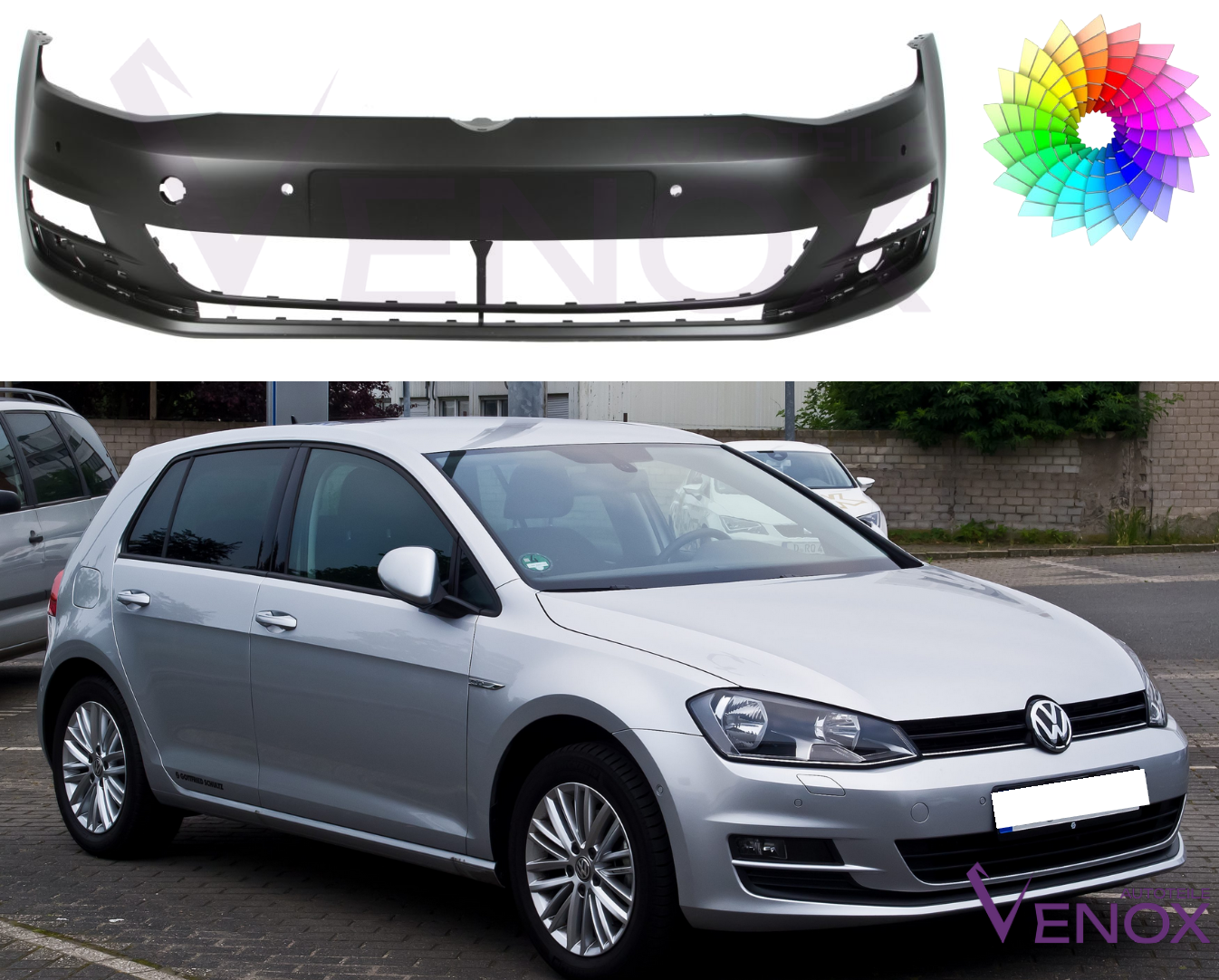 Predný nárazník VW Golf 7 VII 12-17 PDC ľubovoľná farba – Obrázok 2