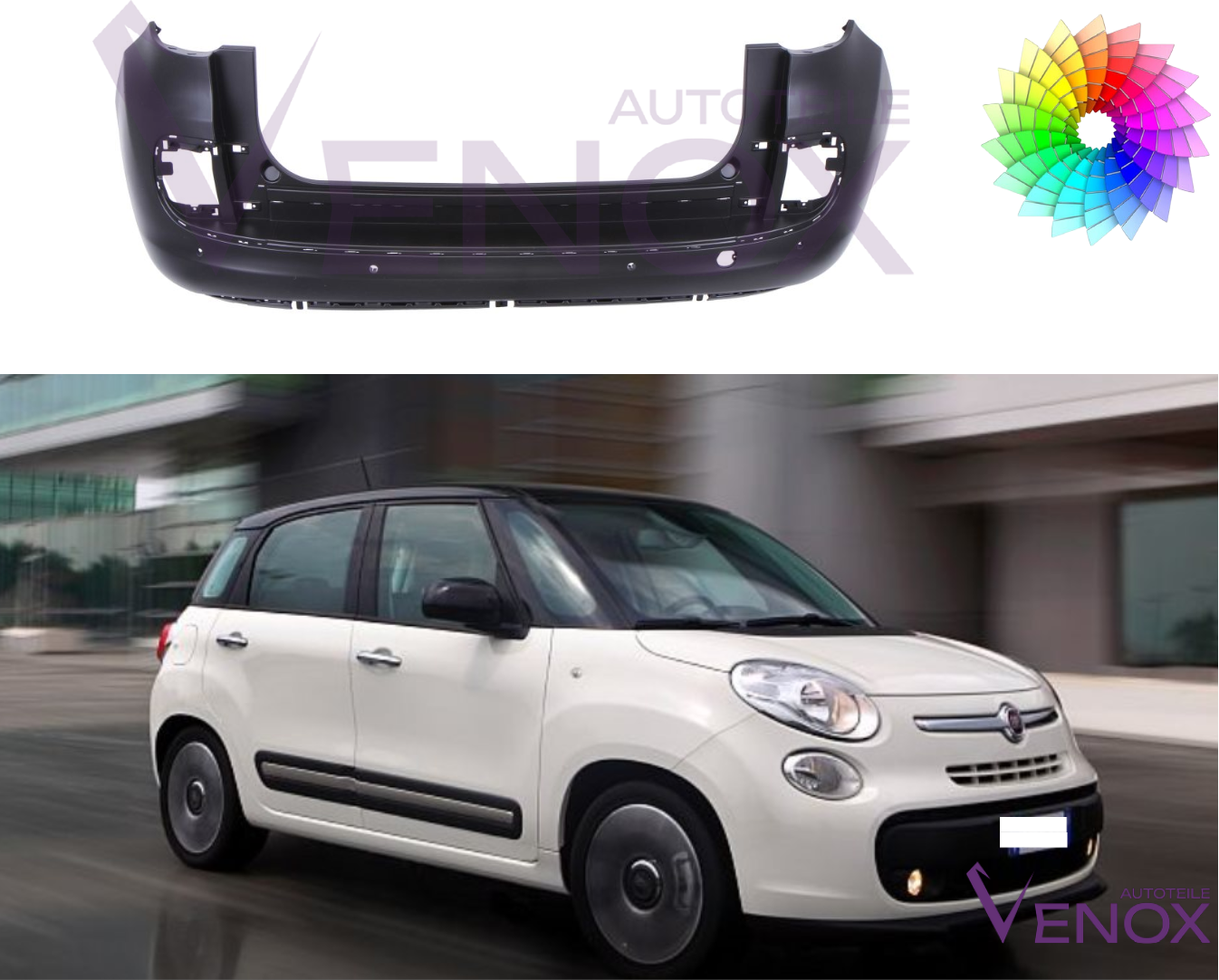 Zadný nárazník Fiat 500L (330) 12-20 PDC ľubovoľná farba – Obrázok 2