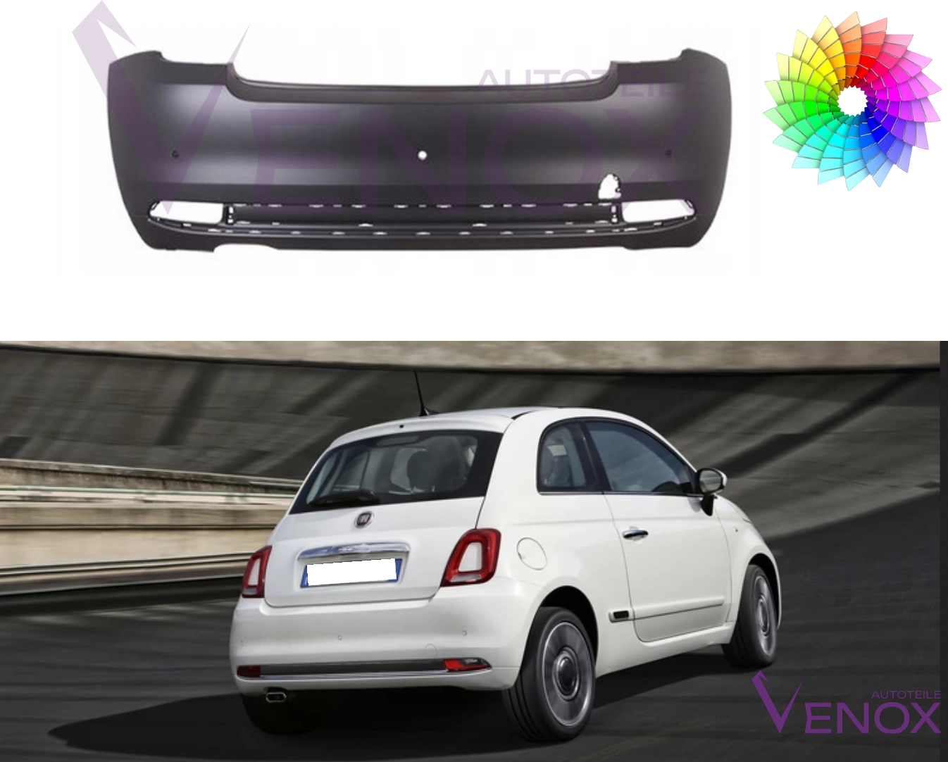 Zadný nárazník Fiat 500 (312) od 15 PDC ľubovoľná farba – Obrázok 2