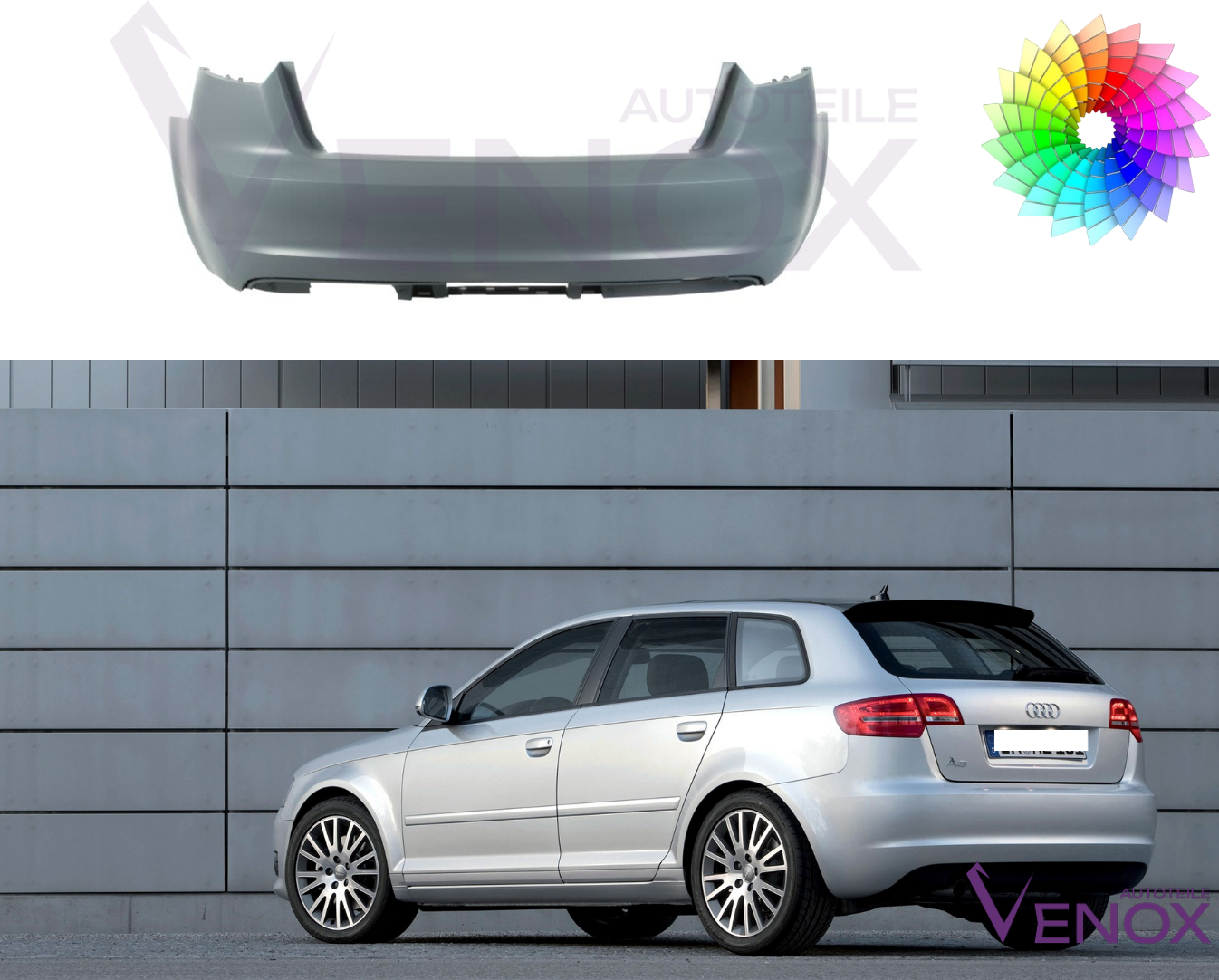 Zadný nárazník Audi A3 8P 2008-2012 SportBack ľubovoľná farba – Obrázok 2
