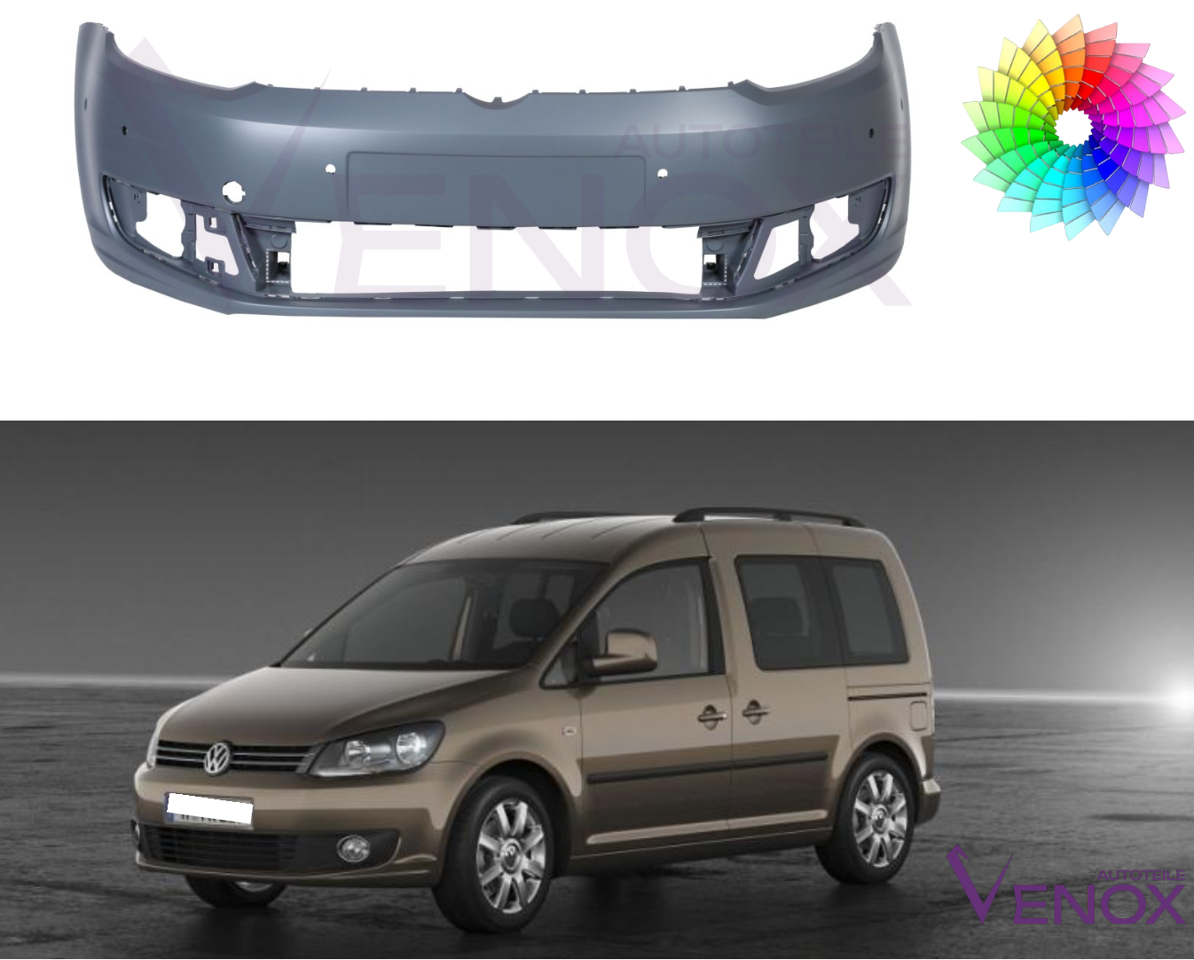 Predný nárazník VW Caddy 10-15 6 PDC ľubovoľná farba – Obrázok 2