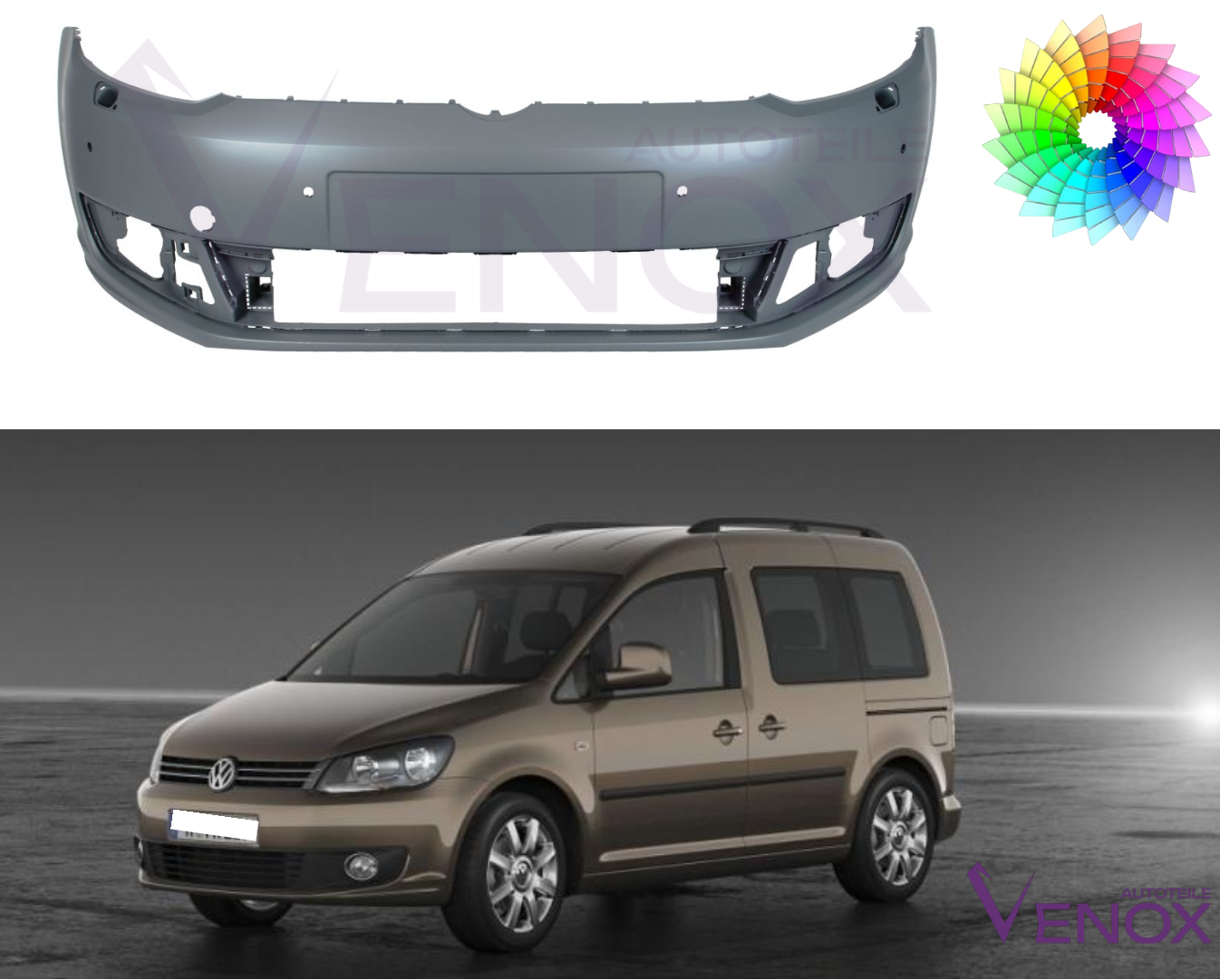 Predný nárazník VW Caddy 10-15 SR 6 PDC ľubovoľná farba – Obrázok 2