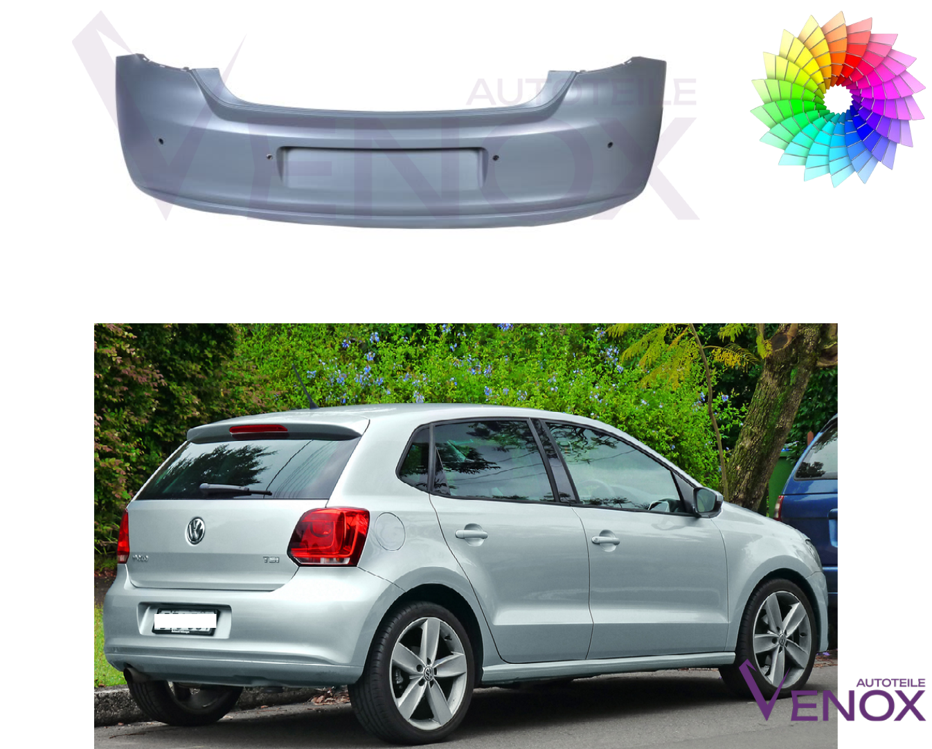 Zadný nárazník VW Polo 6R 2009-2014 PDC ľubovoľná farba – Obrázok 2