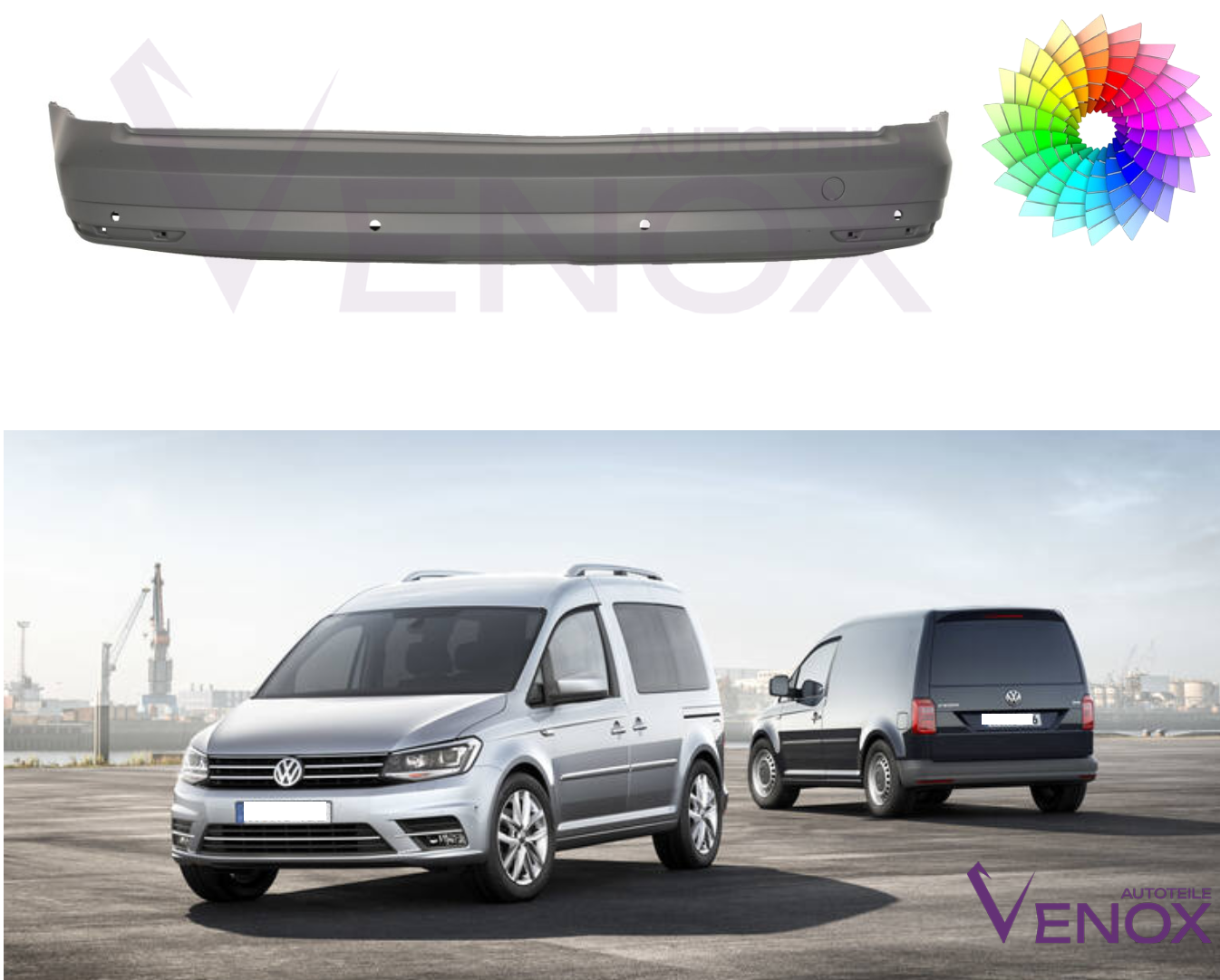 Zadný nárazník VW Caddy od 2015 PDC ľubovoľná farba – Obrázok 2