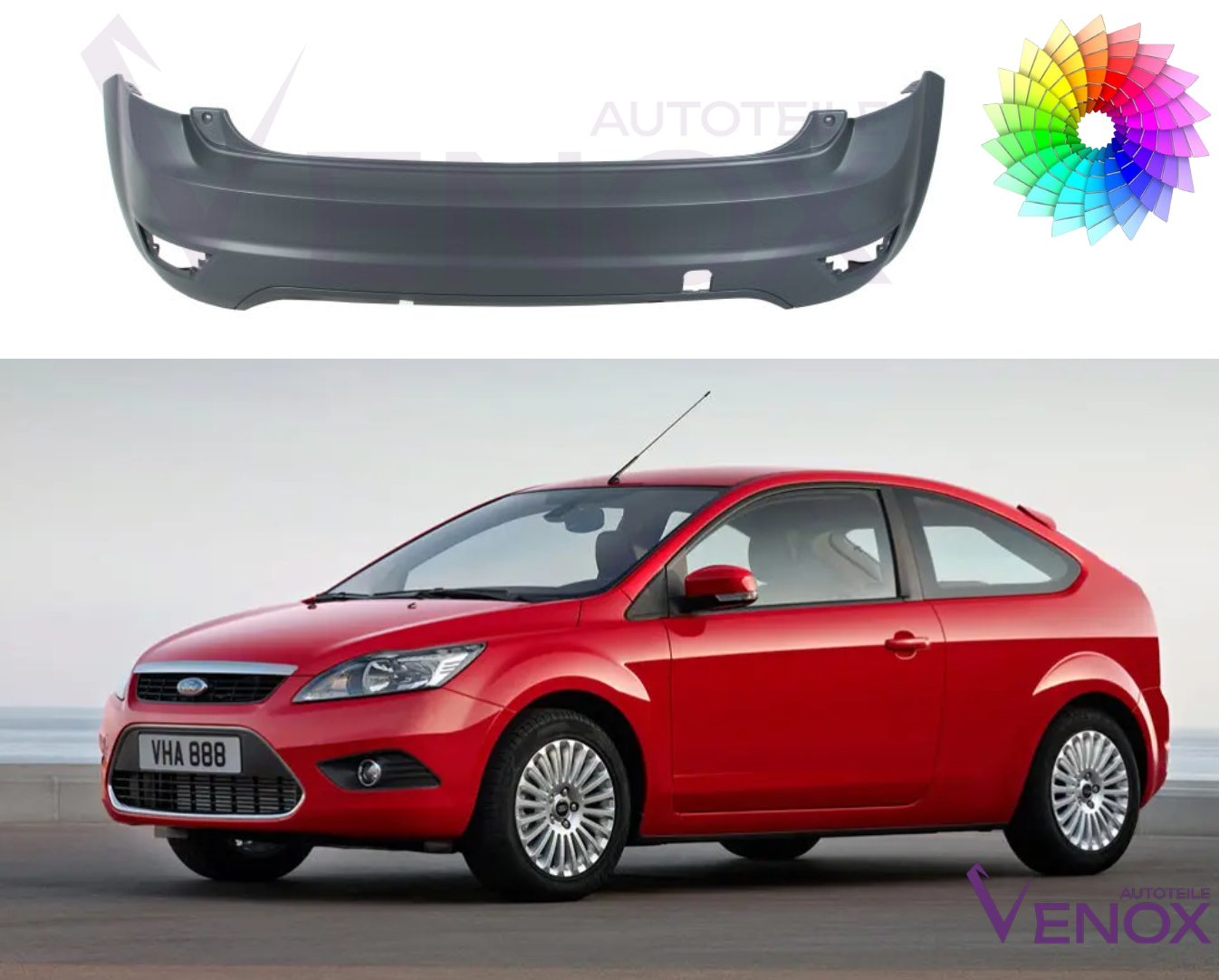 Zadný nárazník Ford Focus Mk2 2008-2010 HatchBack ľubovoľná farba – Obrázok 2