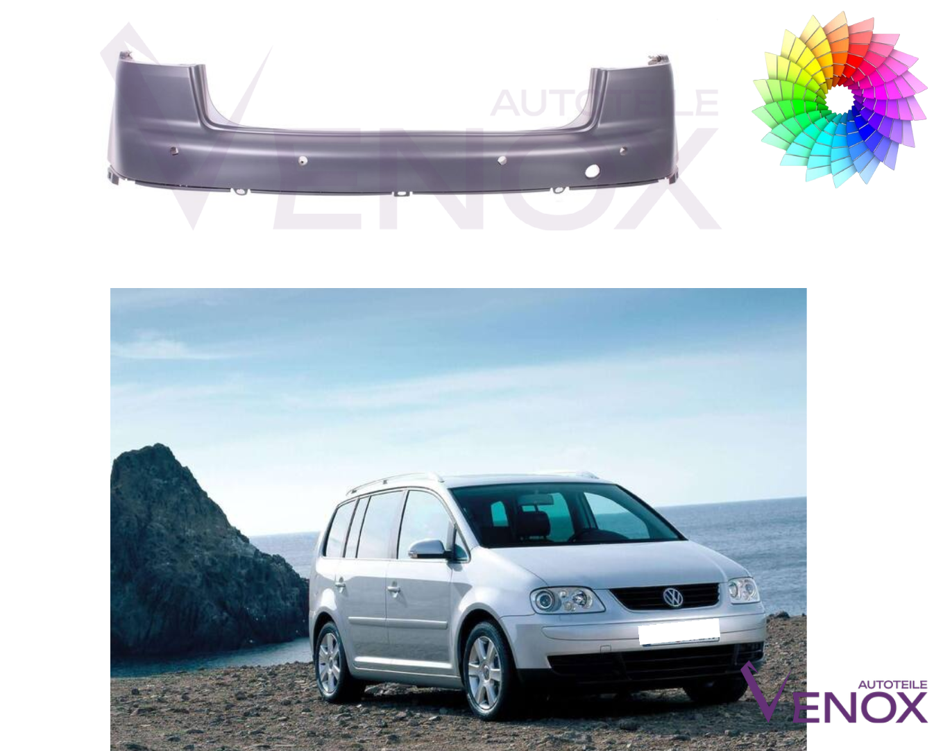 Zadný nárazník Vw Touran 1T 2003-2010 PDC ľubovoľná farba – Obrázok 2