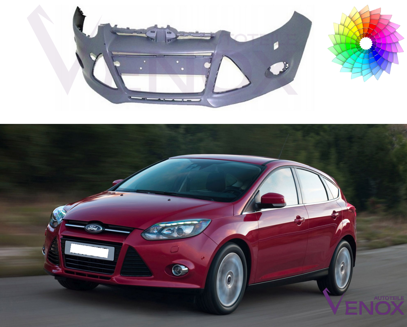 Predný nárazník Ford Focus Mk 3 2010-2014 SR ľubovoľná farba – Obrázok 2