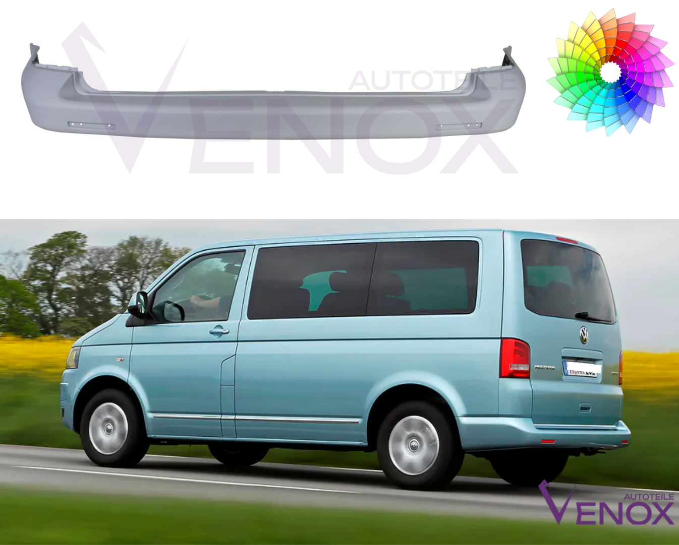 Zadný nárazník VW T5 CARAVELLE MULTIVAN 09-15 ľubovoľná farba – Obrázok 2