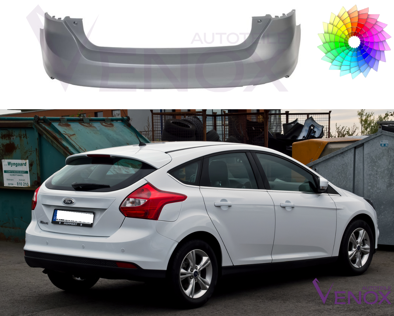 Zadný nárazník Ford Focus Mk3 2010-2014 HB PDC ľubovoľná farba – Obrázok 2