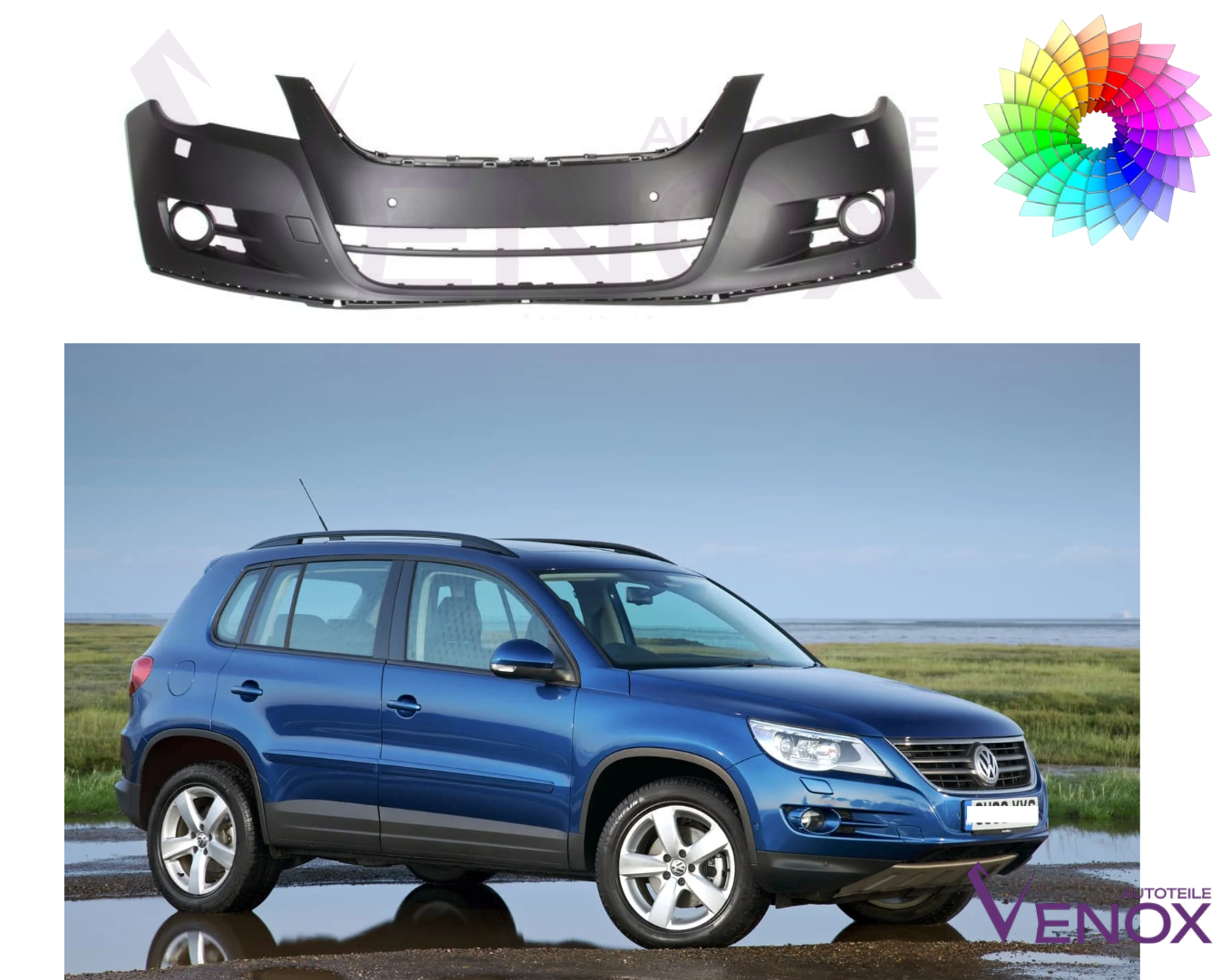Predný nárazník VW Tiguan 2007-2011 2xPDC SR ľubovoľná farba – Obrázok 2