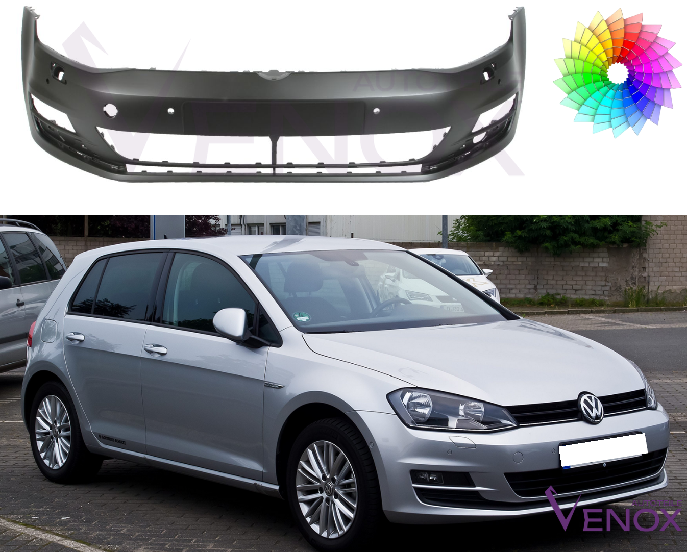 Predný nárazník VW Golf 7 2012-2017 4xPDC SR ľubovoľná farba – Obrázok 2