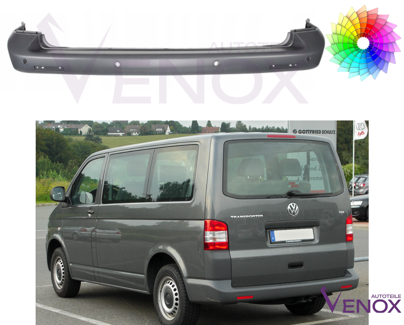 Zadný nárazník VW T5 CARAVELLE MULTIVAN 2003-2009 PDC ľubovoľná farba – Obrázok 2
