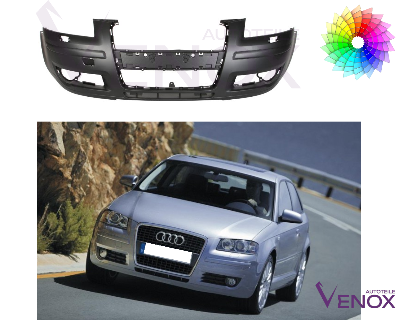 Predný nárazník Audi A3 8P 2003-2008 SR ľubovoľná farba – Obrázok 2