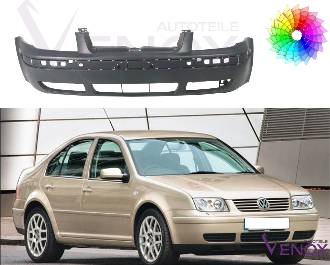 Predný nárazník VW Bora 1998-2005 ľubovoľná farba – Obrázok 2