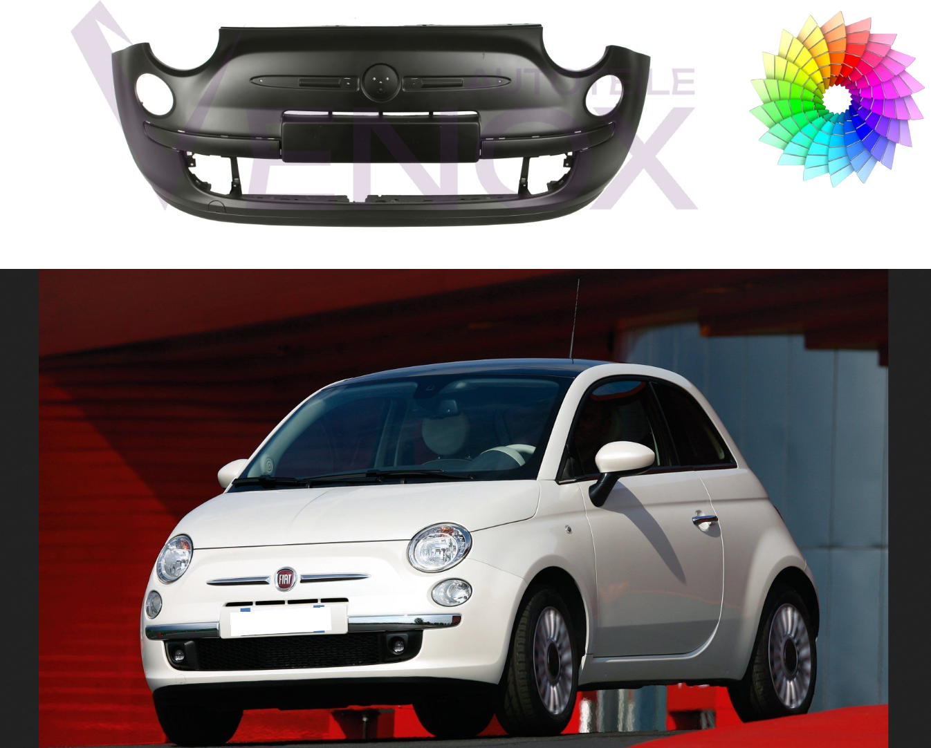 Predný nárazník Fiat 500 (312) 2007-2015 ľubovoľná farba – Obrázok 2