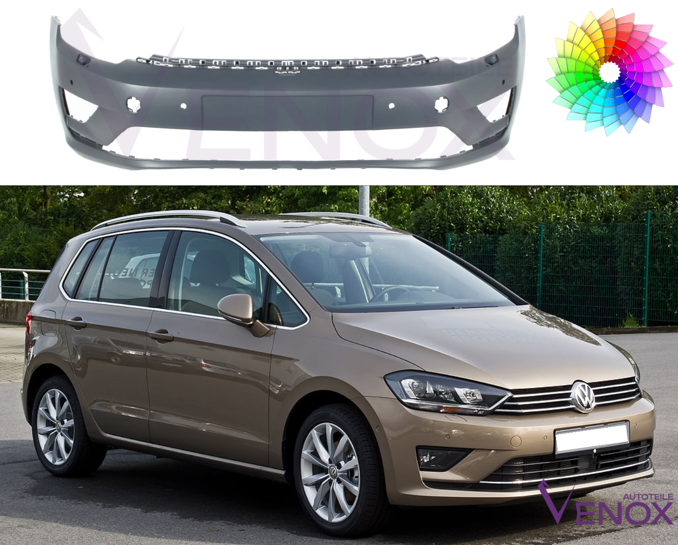 Predný nárazník Vw Golf Sportsvan 2014 PDC SR ľubovoľná farba – Obrázok 2