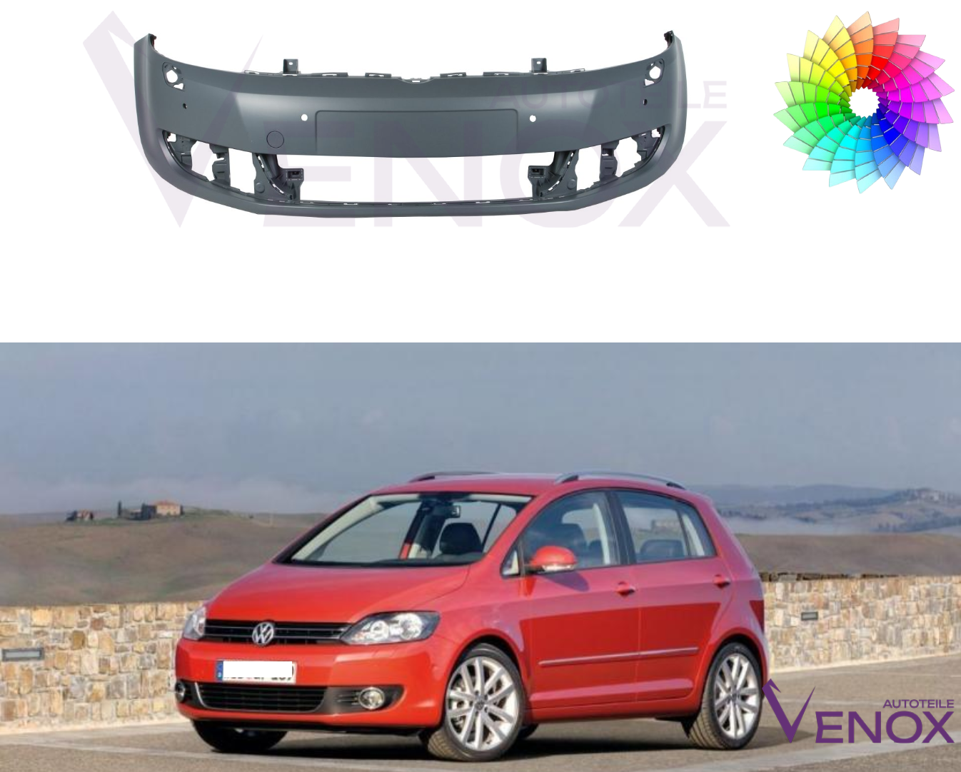 Predný nárazník Vw Golf VI Plus 2009-2013 PDC SR ľubovoľná farba – Obrázok 2