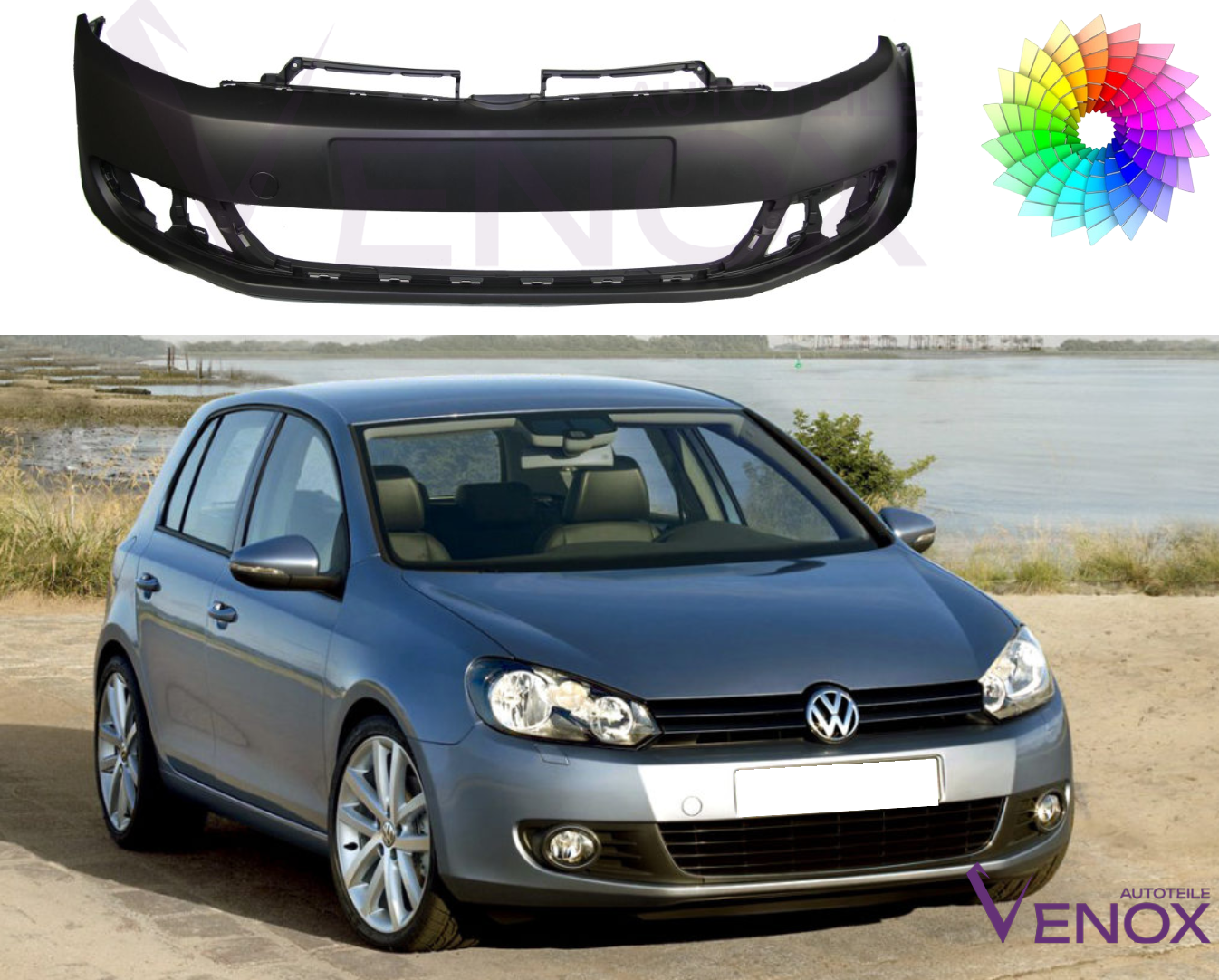 Predný nárazník Vw Golf VI 2008-2016 ľubovoľná farba – Obrázok 2