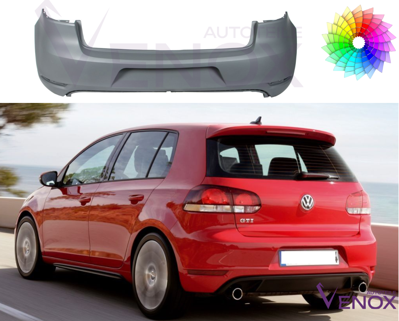 Zadný nárazník Vw Golf VI GTD GTI 2008-2016 ľubovoľná farba – Obrázok 2