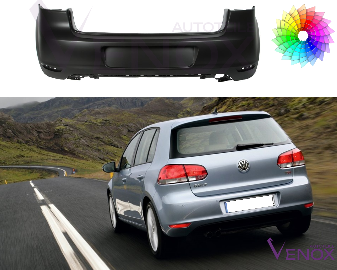 Zadný nárazník Vw Golf VI 2008-2016 ľubovoľná farba – Obrázok 2