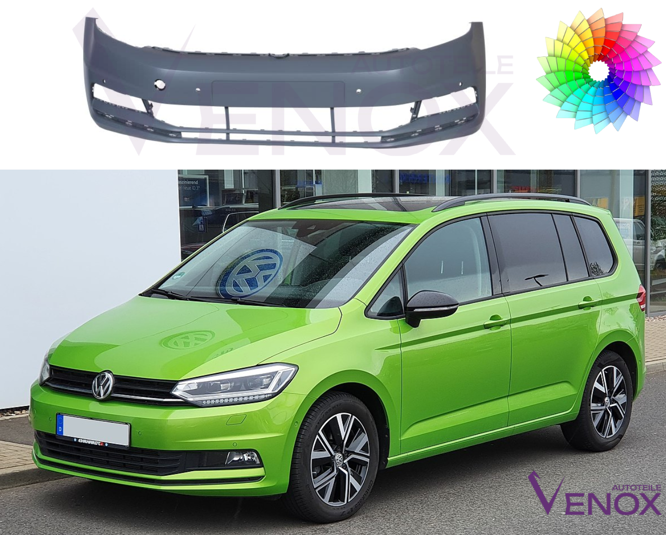 Predný nárazník VW Touran 5T od 2015 4xPDC ľubovoľná farba – Obrázok 2