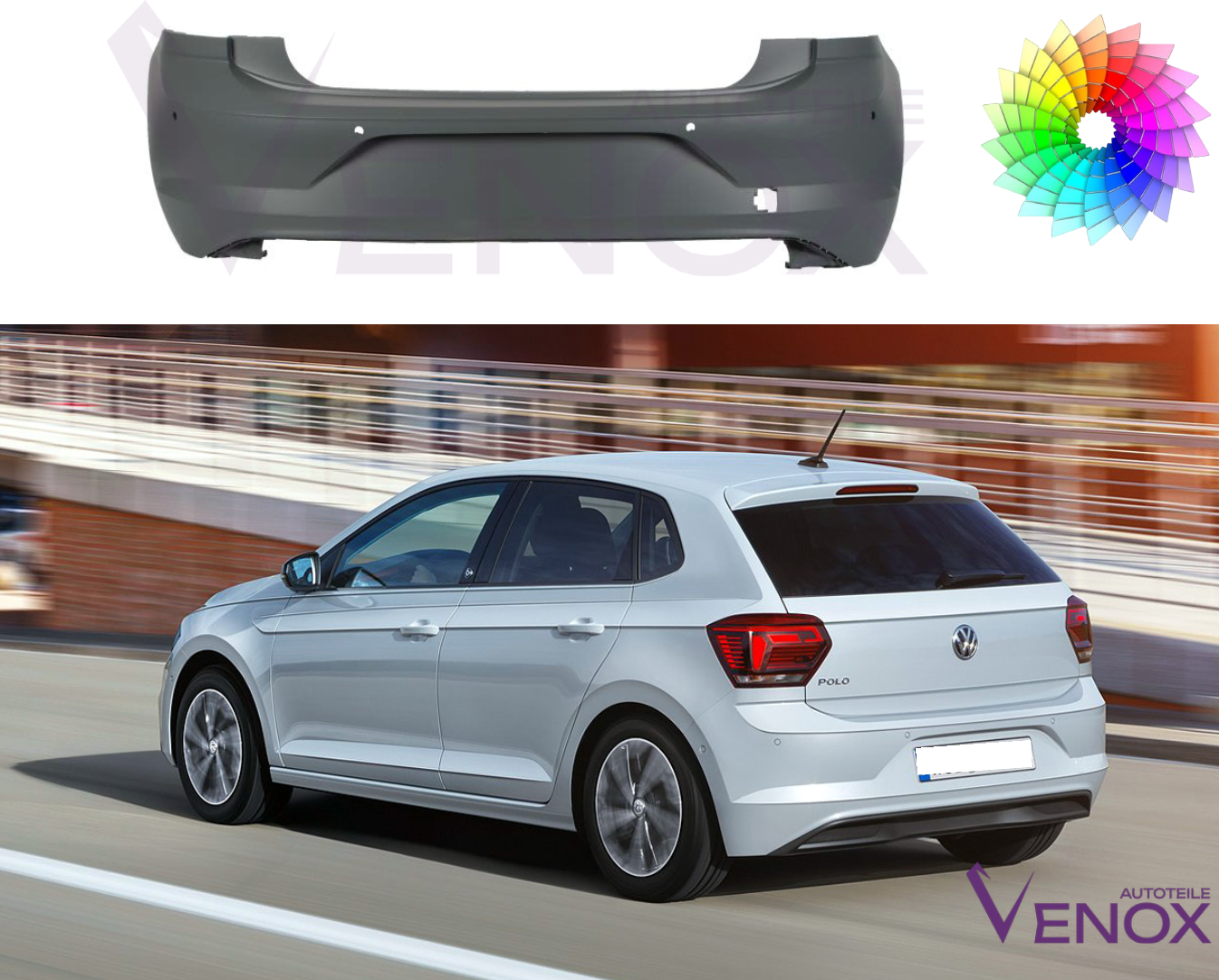 Zadný nárazník Vw Polo od 2017 4xPDC ľubovoľná farba – Obrázok 2