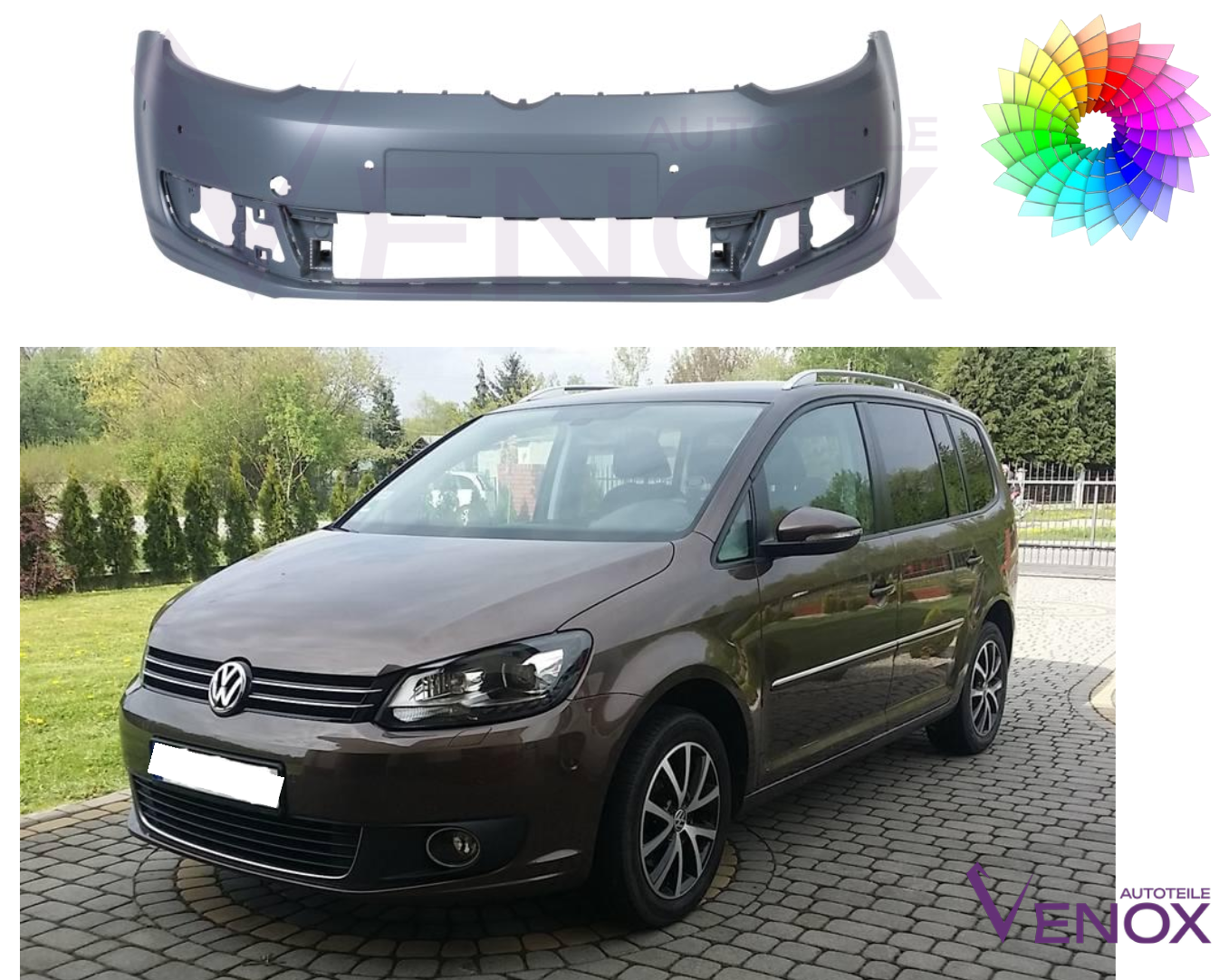 Predný nárazník VW Touran 1T3 2010-2015 6 xPDC ľubovoľná farba – Obrázok 2