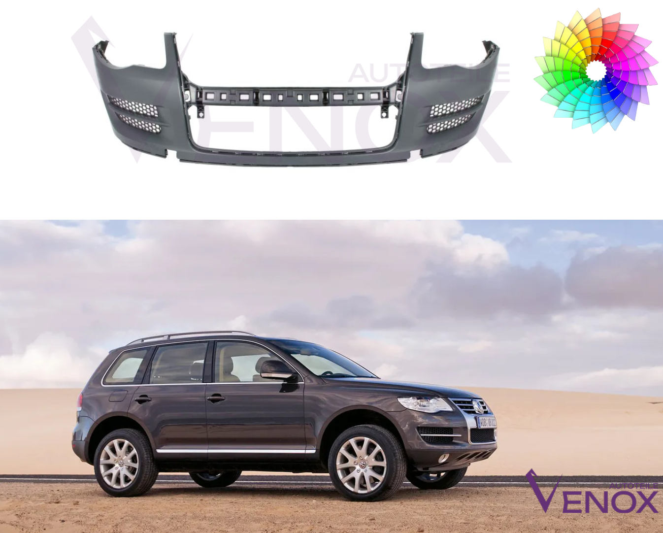 Predný nárazník VW Touareg 7L 2007-2010 ľubovoľná farba – Obrázok 2