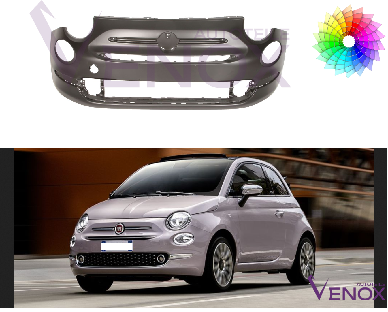 Predný nárazník Fiat 500 (312) Od roku 2015 Akákoľvek farba – Obrázok 2