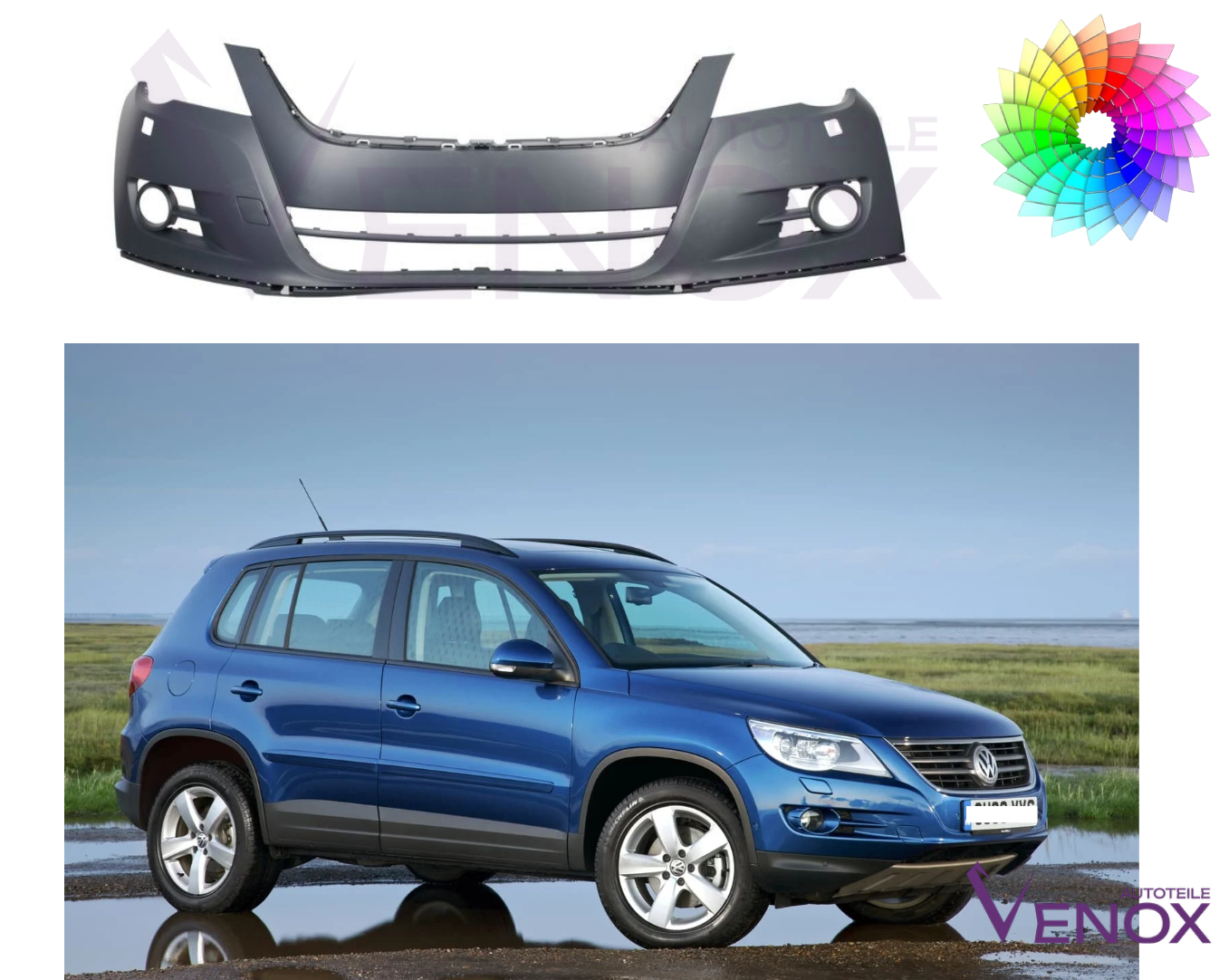 Predný nárazník VW Tiguan 2007-2011 SR ľubovoľná farba – Obrázok 2