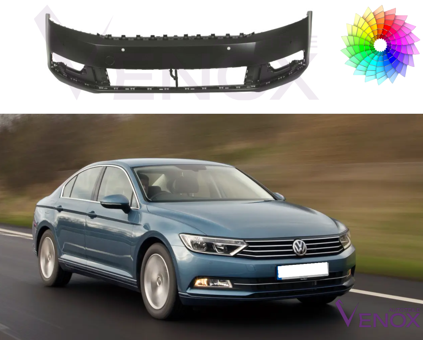 Predný nárazník VW Passat B7 2010-2015 4 PDC ľubovoľná farba – Obrázok 2
