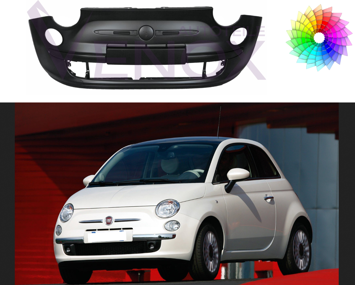 Predný nárazník Fiat 500 312 2007-2015 ľubovoľná farba – Obrázok 2