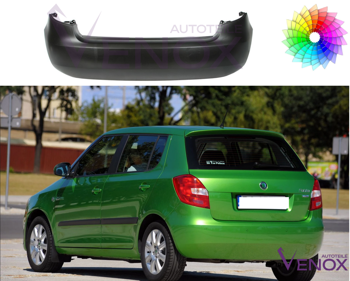 Zadný nárazník Škoda Fabia 5J 2007-2015 ľubovoľná farba – Obrázok 2