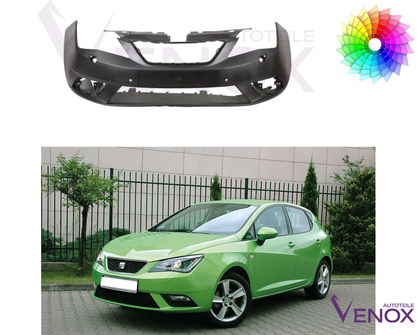 Predný nárazník Seat Ibiza 6J 12-16 4xPDC ľubovoľná farba – Obrázok 2