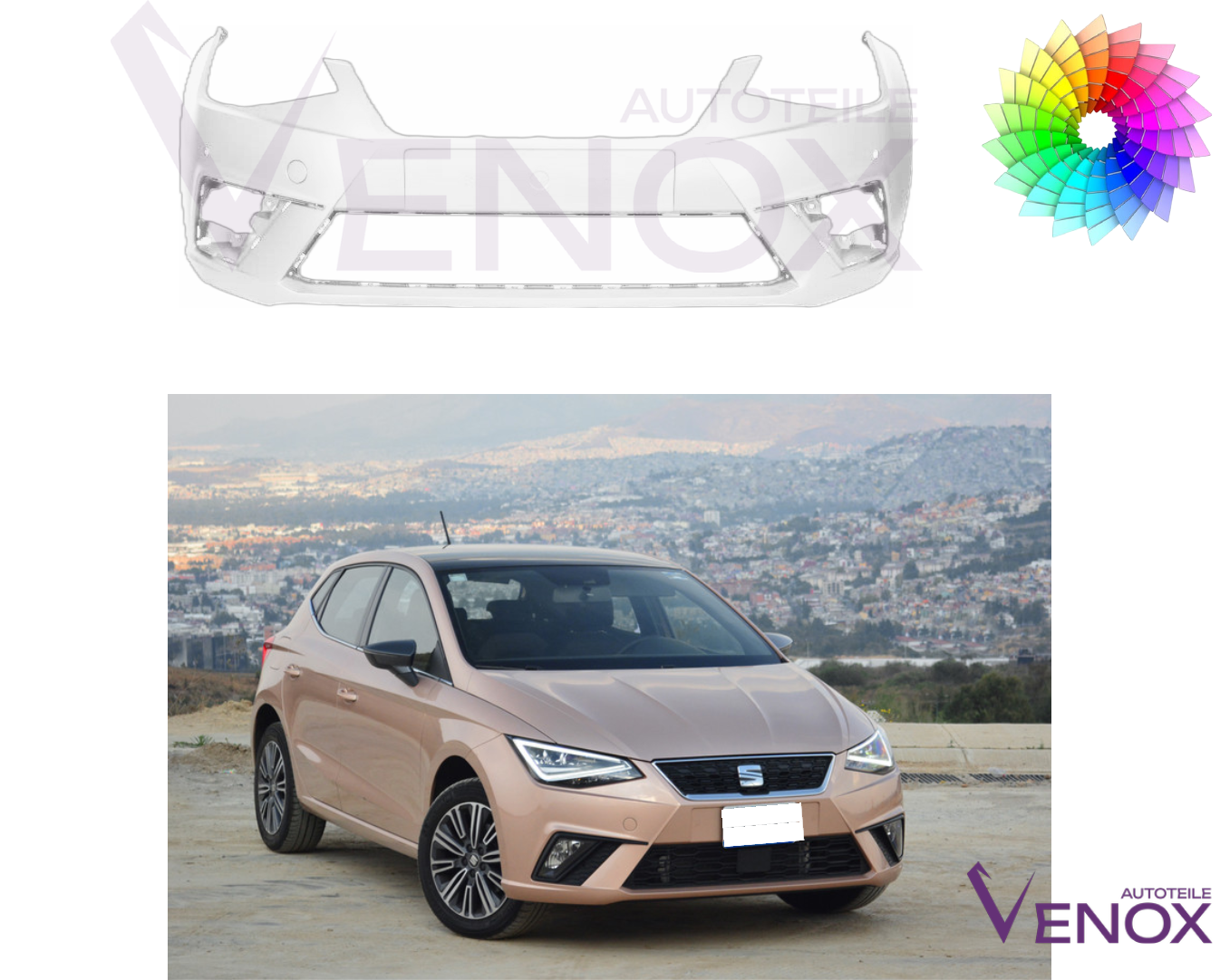 Predný nárazník Seat Ibiza od 2017 2xPDC ľubovoľná farba – Obrázok 2