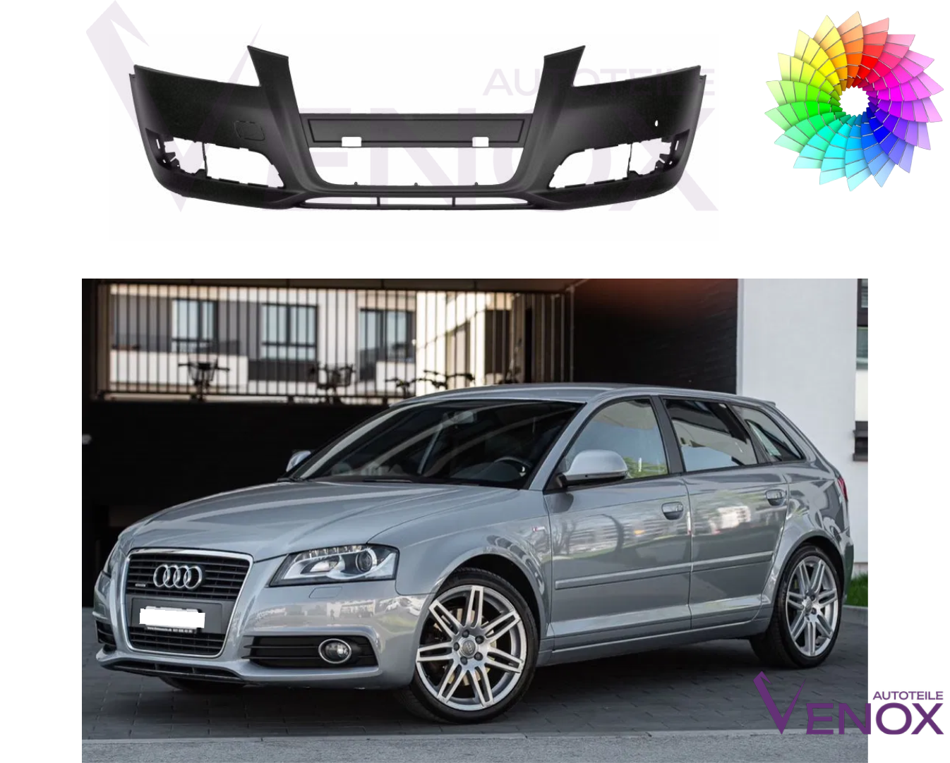 Audi A3 8P Predný nárazník 08-13 PDC ľubovoľná farba – Obrázok 2