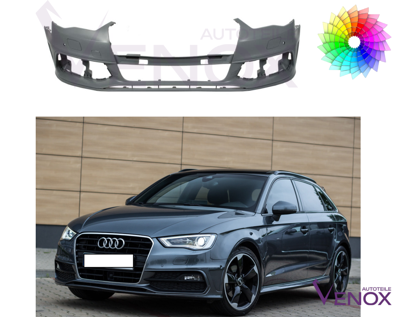 Predný nárazník Audi A3 8V 12-16 SR PDC+- ľubovoľná farba – Obrázok 2
