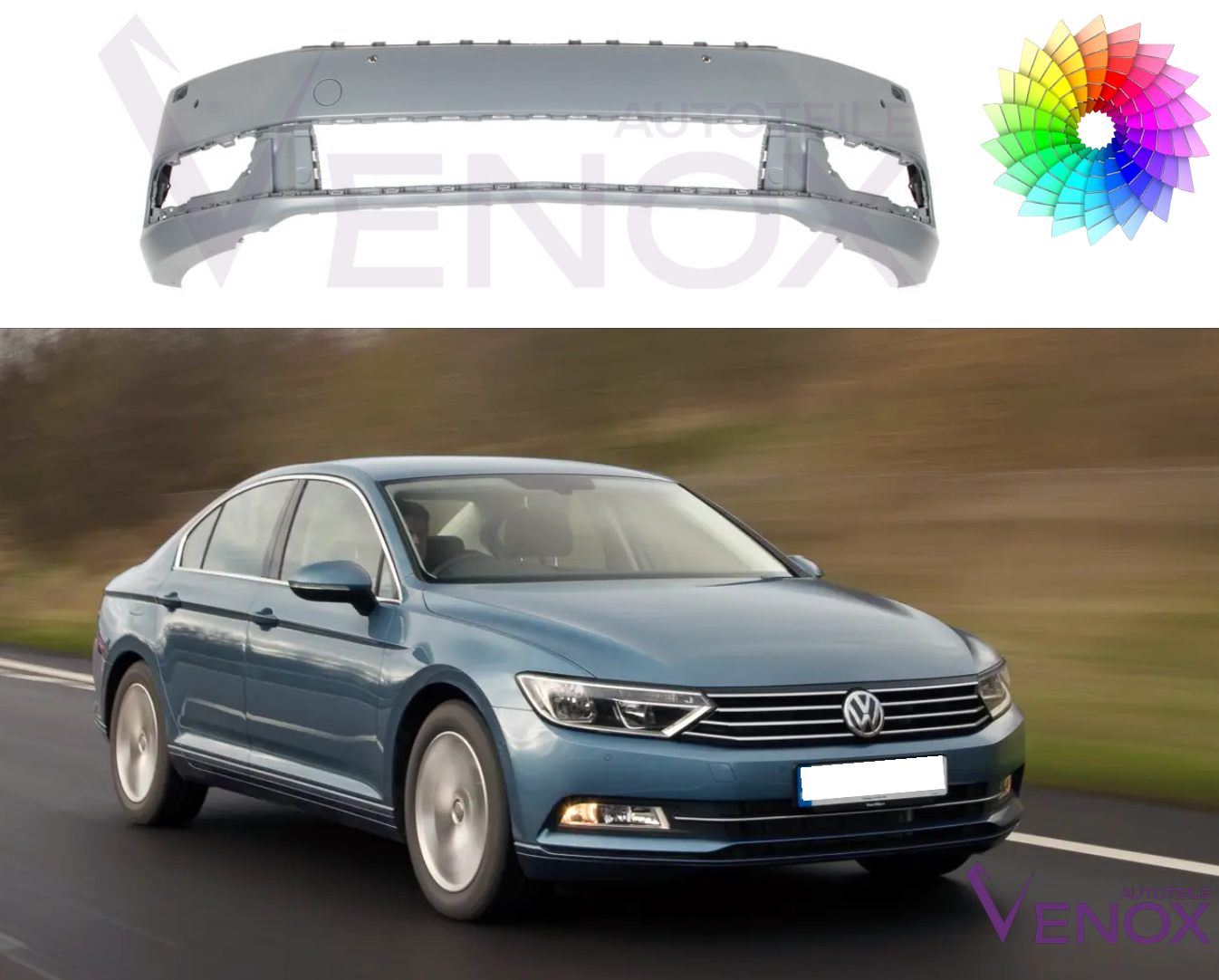 Predný nárazník Passat B7 10-15 SR 6xPDC ľubovoľná farba – Obrázok 2