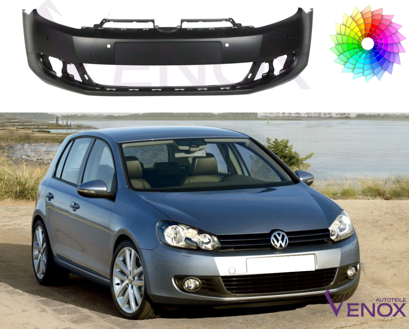 Predný nárazník VW Golf VI 08-16 4xPDC ľubovoľná farba – Obrázok 2