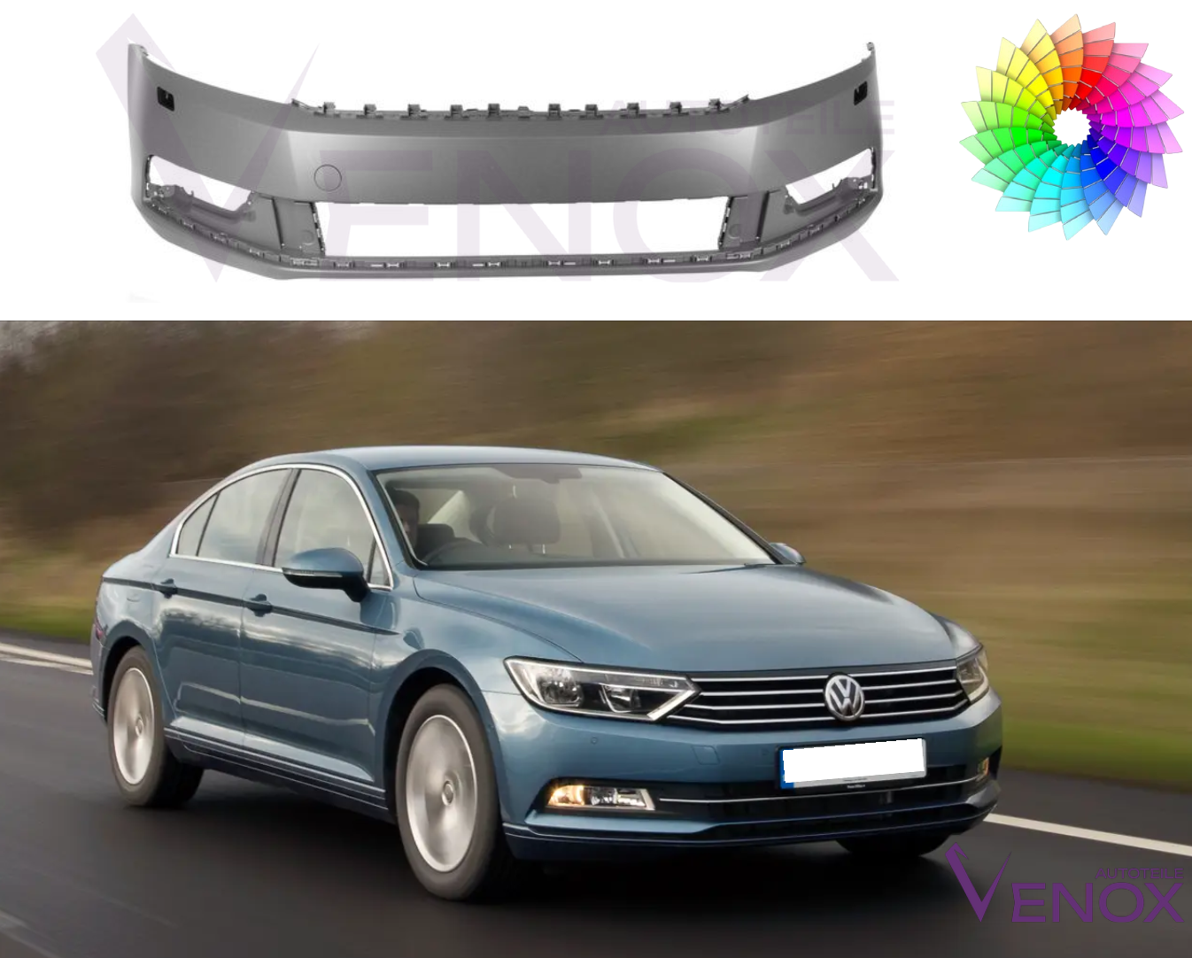 Predný nárazník VW Passat B7 10-15 SR ľubovoľná farba – Obrázok 2